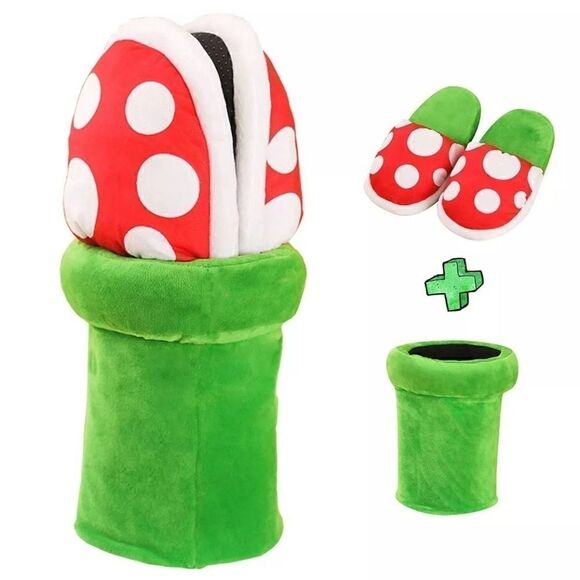 Super Bros Cosplay Shoes Cute Cotton Cannibal Flower Home Wear Slippers Green - Picture 1 of 6
